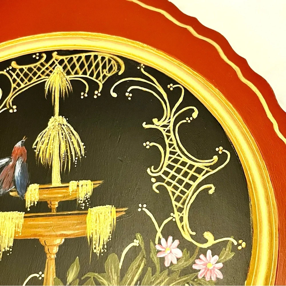 Hand-painted Wooden Table Decor, Signed by Artist, Bird Flowers 2004